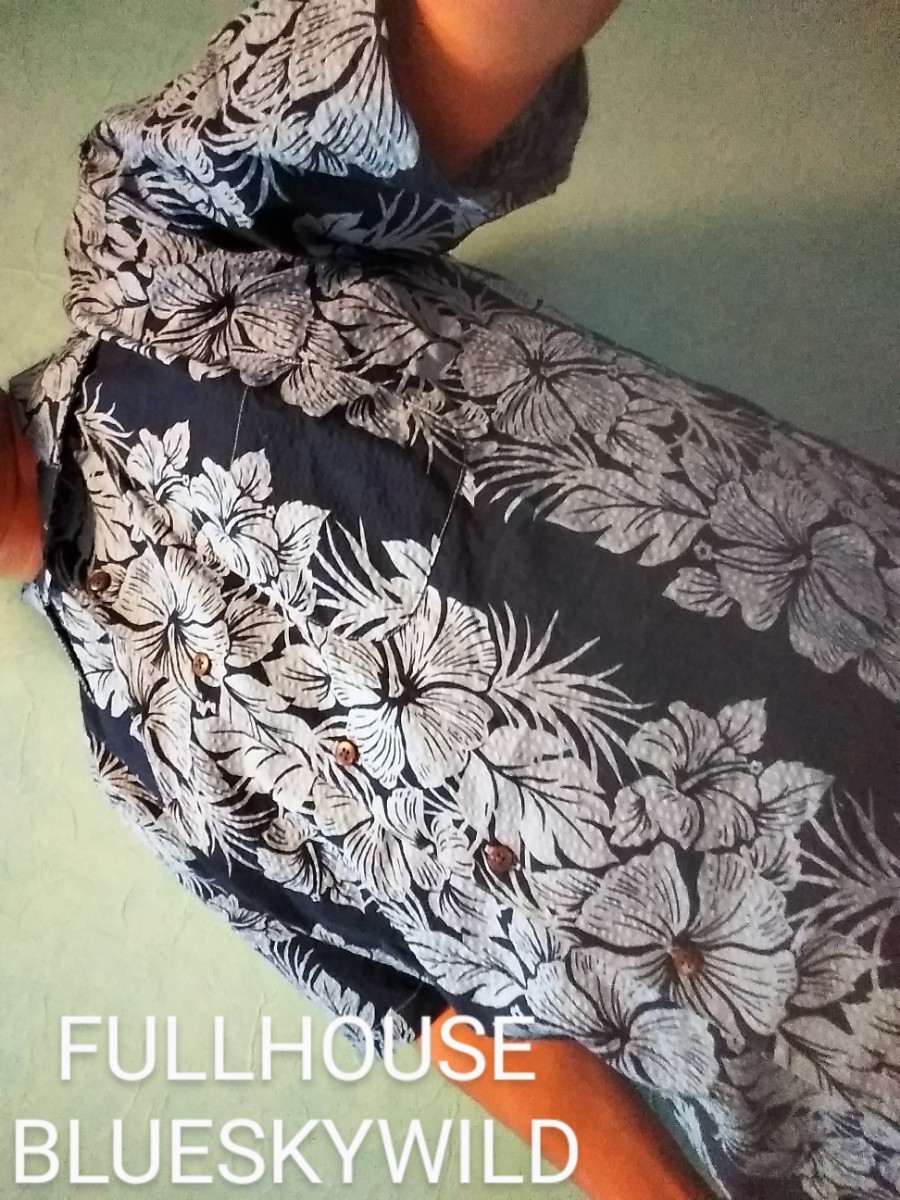 FULLHOUSEフルハウス ネイビーブルーカラー ボタニカル柄ワイルドハワイアンアロハシャツ