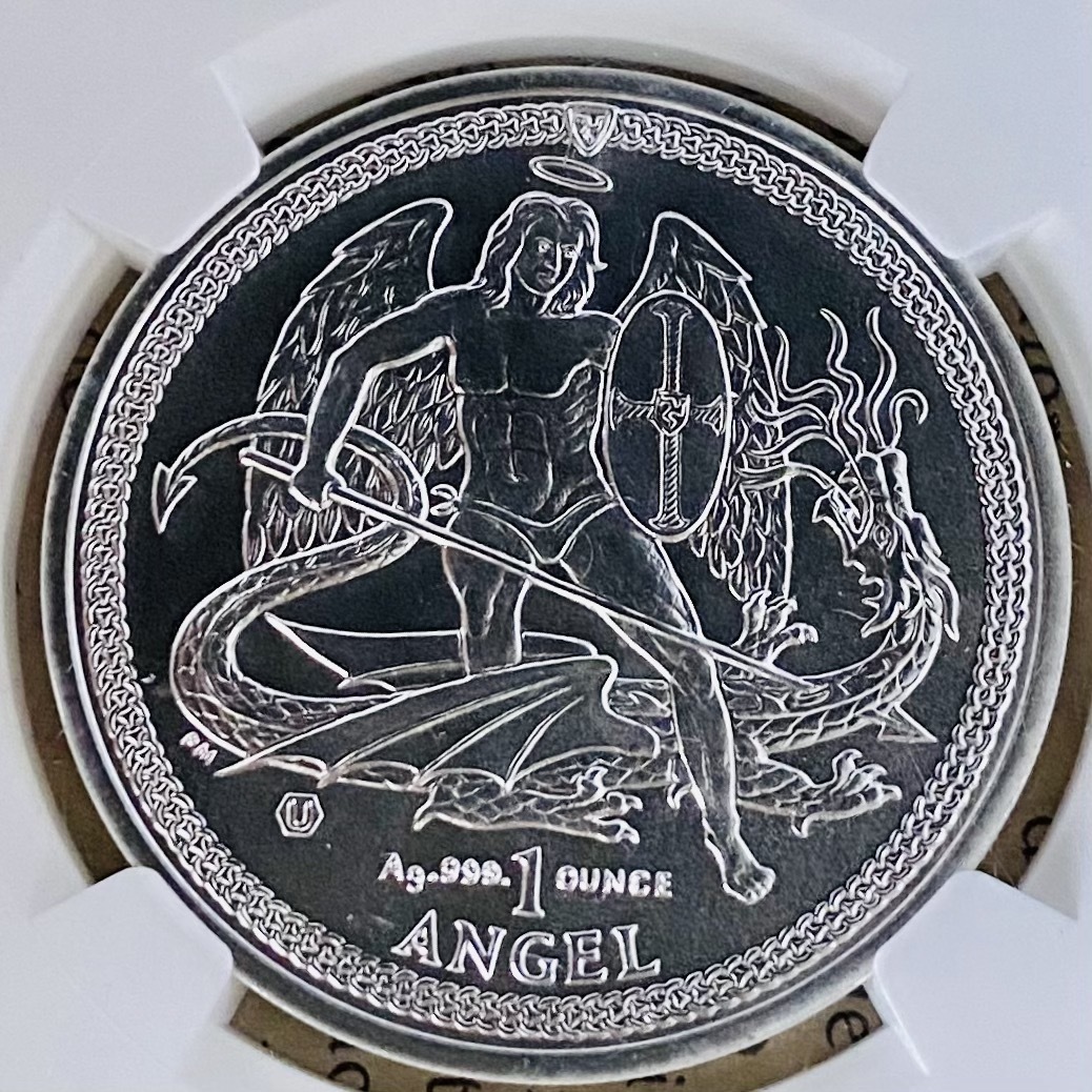 ☆NGC☆最高鑑定☆2014 MS70 マン島 イギリス 銀貨 天使 エンジェル