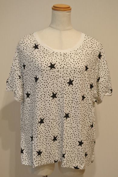 ZARA ザラ Tシャツ カットソー 半袖 Mサイズ スター柄 白ｘ黒 ymdnrk a201h0702_画像1