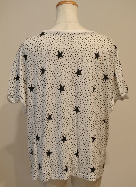 ZARA ザラ Tシャツ カットソー 半袖 Mサイズ スター柄 白ｘ黒 ymdnrk a201h0702_画像5