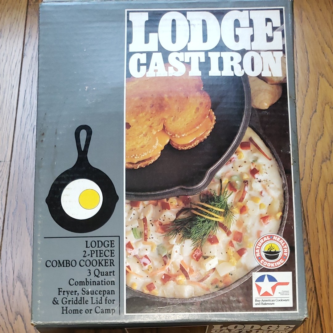 LODGE CAST IRON ロッジ　コンボクッカー　鍋+蓋　ダッチオーブン　スキレット アウトドア　キャンプ等に　ユーズド品