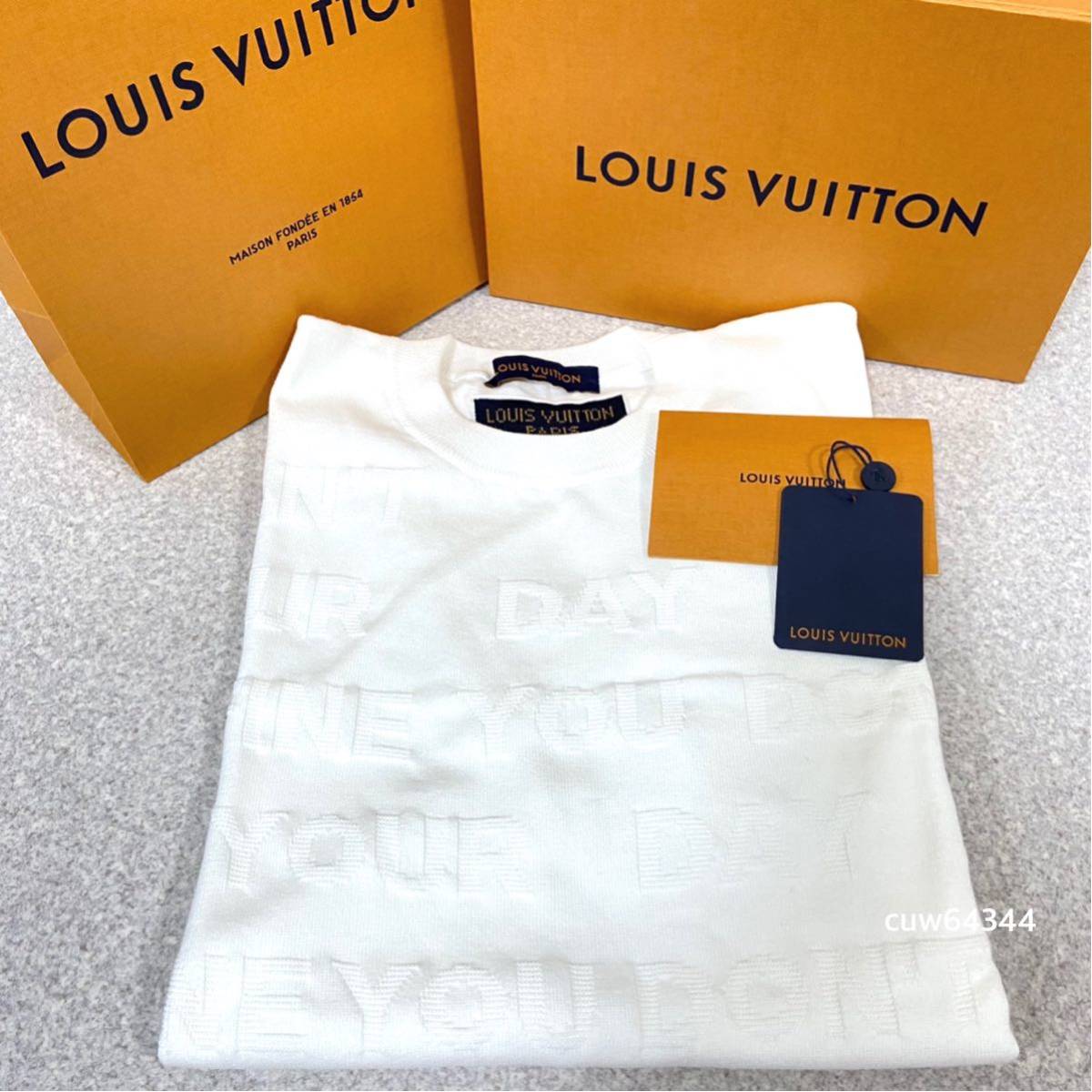 国内正規品 21SS 新品同様 即完売 LOUIS VUITTON ルイヴィトン ロゴ ニット レター Tシャツ 白 XL BOX・レシート・タグ・純正ショッパー_画像1