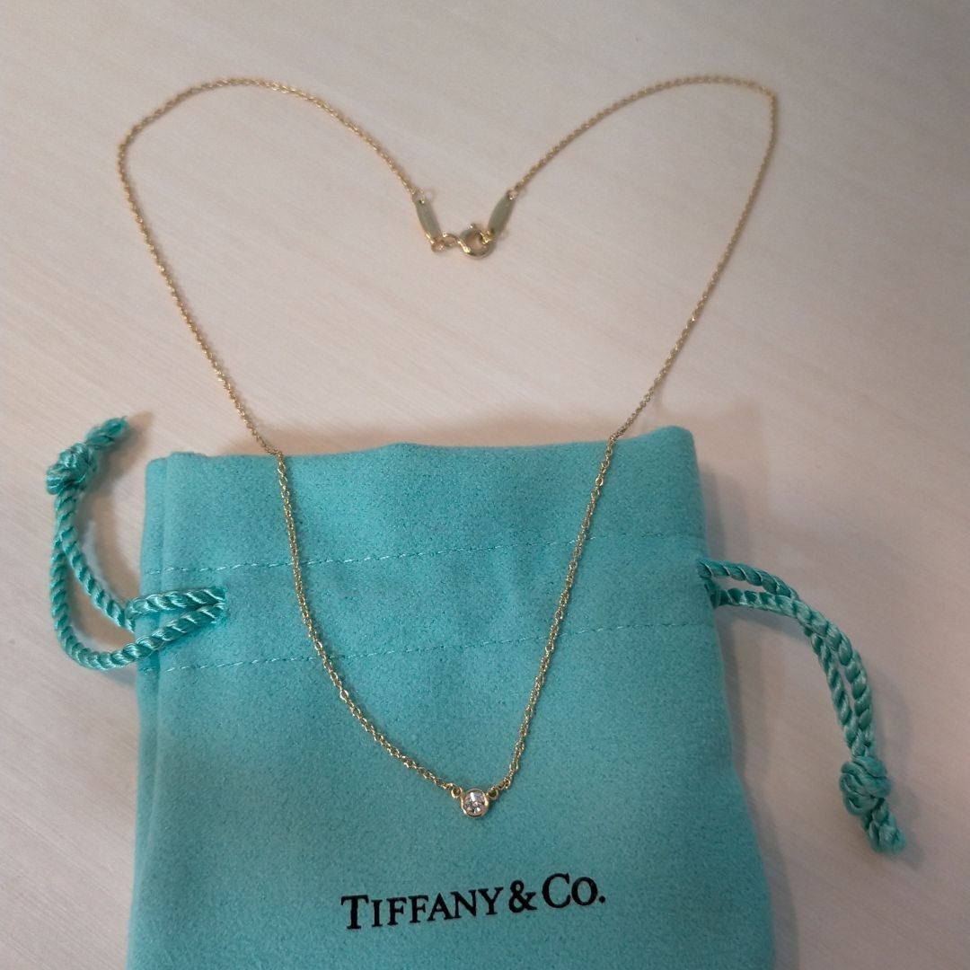 ティファニー　Tiffany バイザヤードネックレス 　0.08ct イエローゴールド エルサペレッティ ダイヤモンドペンダント