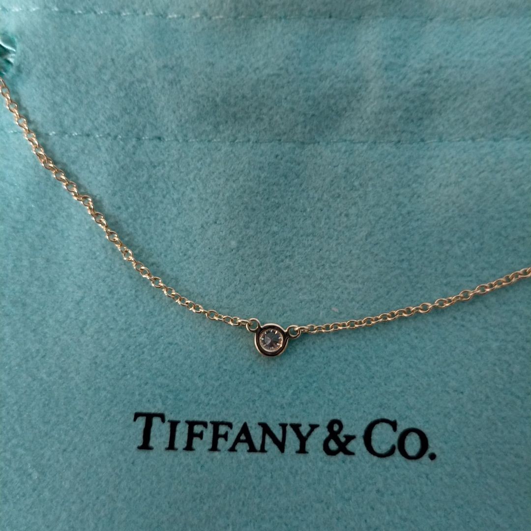 ティファニー　Tiffany バイザヤードネックレス 　0.08ct イエローゴールド エルサペレッティ ダイヤモンドペンダント