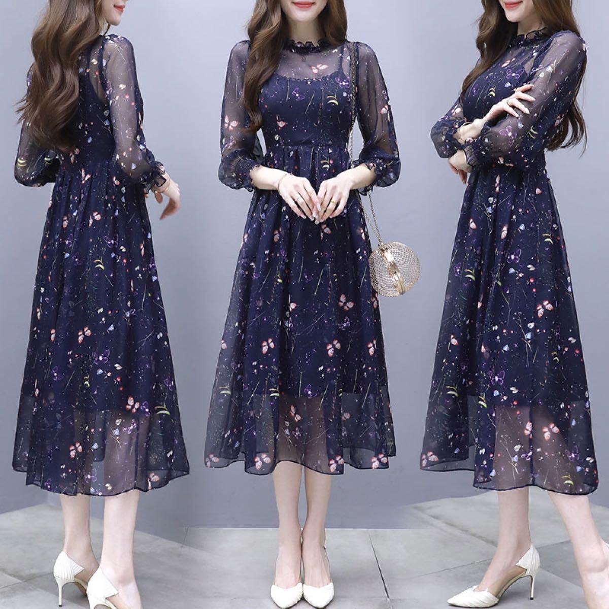 ワンピース 韓国 夏 レディース 結婚式 ロングワンピース ドレス XL
