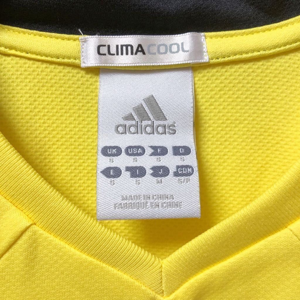 adidas アディダス CLMACOOL プラクティスシャツ 半袖シャツ Mサイズ イエロー 黄色 デカロゴ ポリエステル サッカー フットサル_画像4