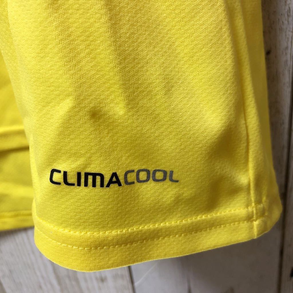 adidas アディダス CLMACOOL プラクティスシャツ 半袖シャツ Mサイズ イエロー 黄色 デカロゴ ポリエステル サッカー フットサル_画像3