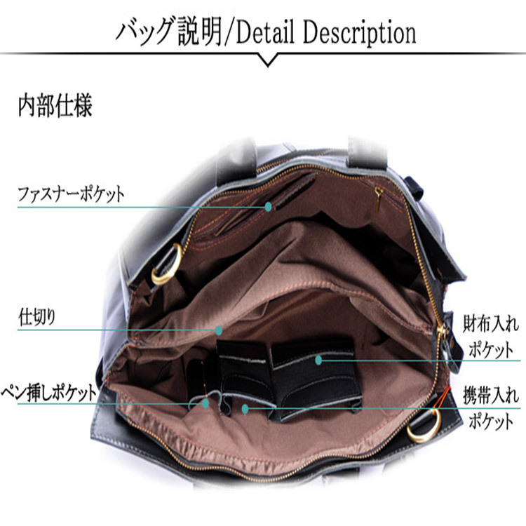 TIDING 光沢感 本革 ブリーフケース ビジネスバッグ レディース 牛革 2WAY A4 14PC対応 通勤 書類鞄 ブラック 潮牛_画像9