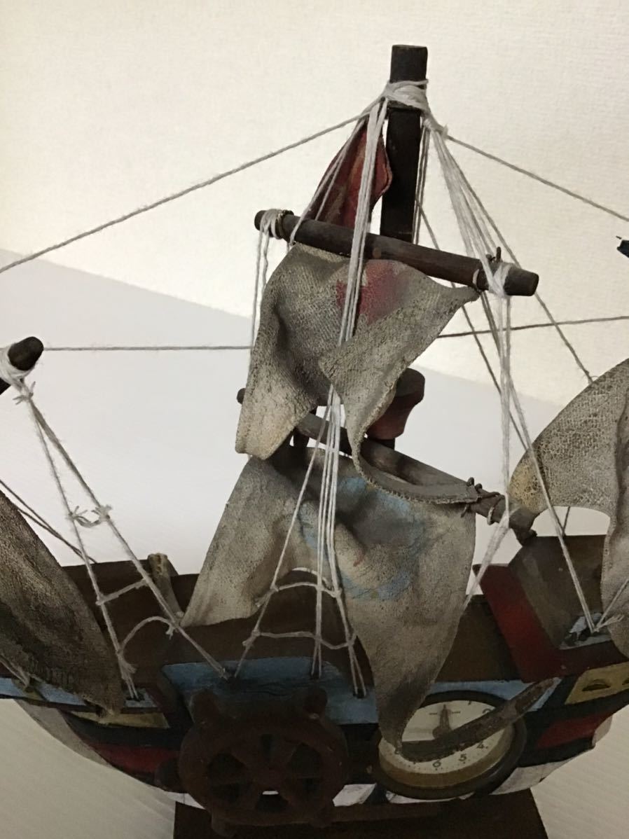 置時計　木製　帆船　オルゴール付　インテリア　アンティーク風　ヨット　ボート　コレクション　舵輪のゼンマイ_画像9