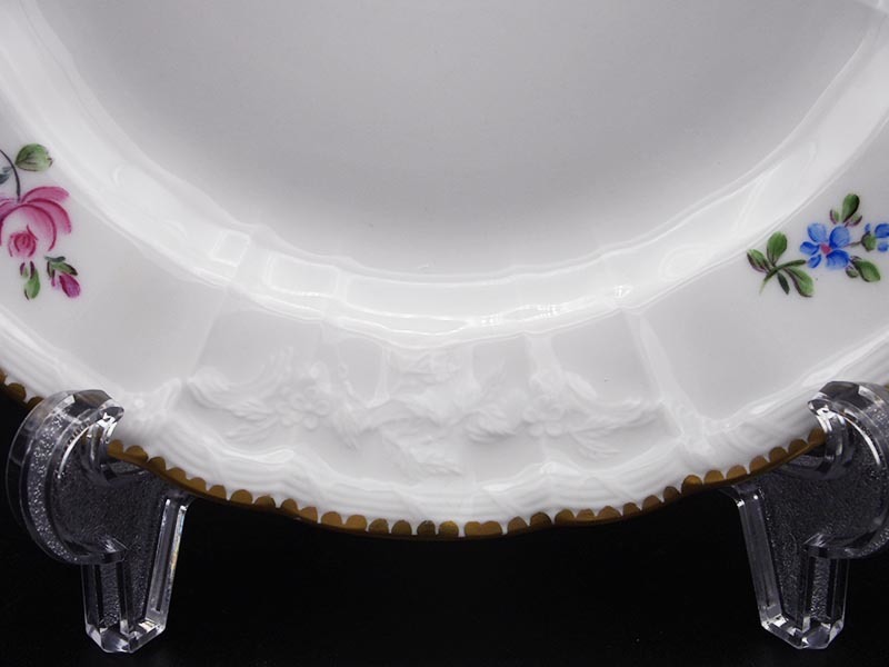 KPM ベルリン 王立磁器製陶所 ロカイユ フラワーブーケ プレート 19cm 金彩 ロココ様式 高級 ケーキプレート 皿 #1_画像5