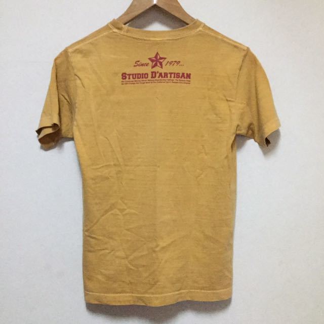 ステュディオダルチザン 後染め プリントTシャツ XSサイズ カラシ色 USED STUDIO D'ARTISAN メンズ 半袖 Tシャツ アメカジ 古着 送料込の画像3