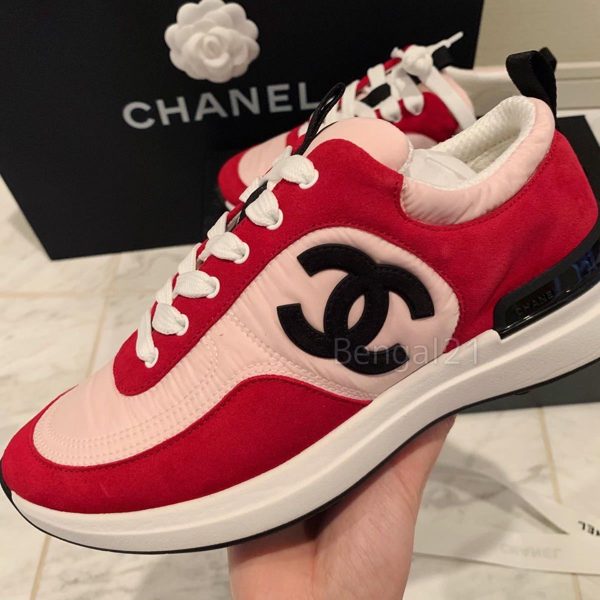 シャネル　新品未使用　CHANEL 人気　スニーカー　　37 36 赤　レッド　ピンク 