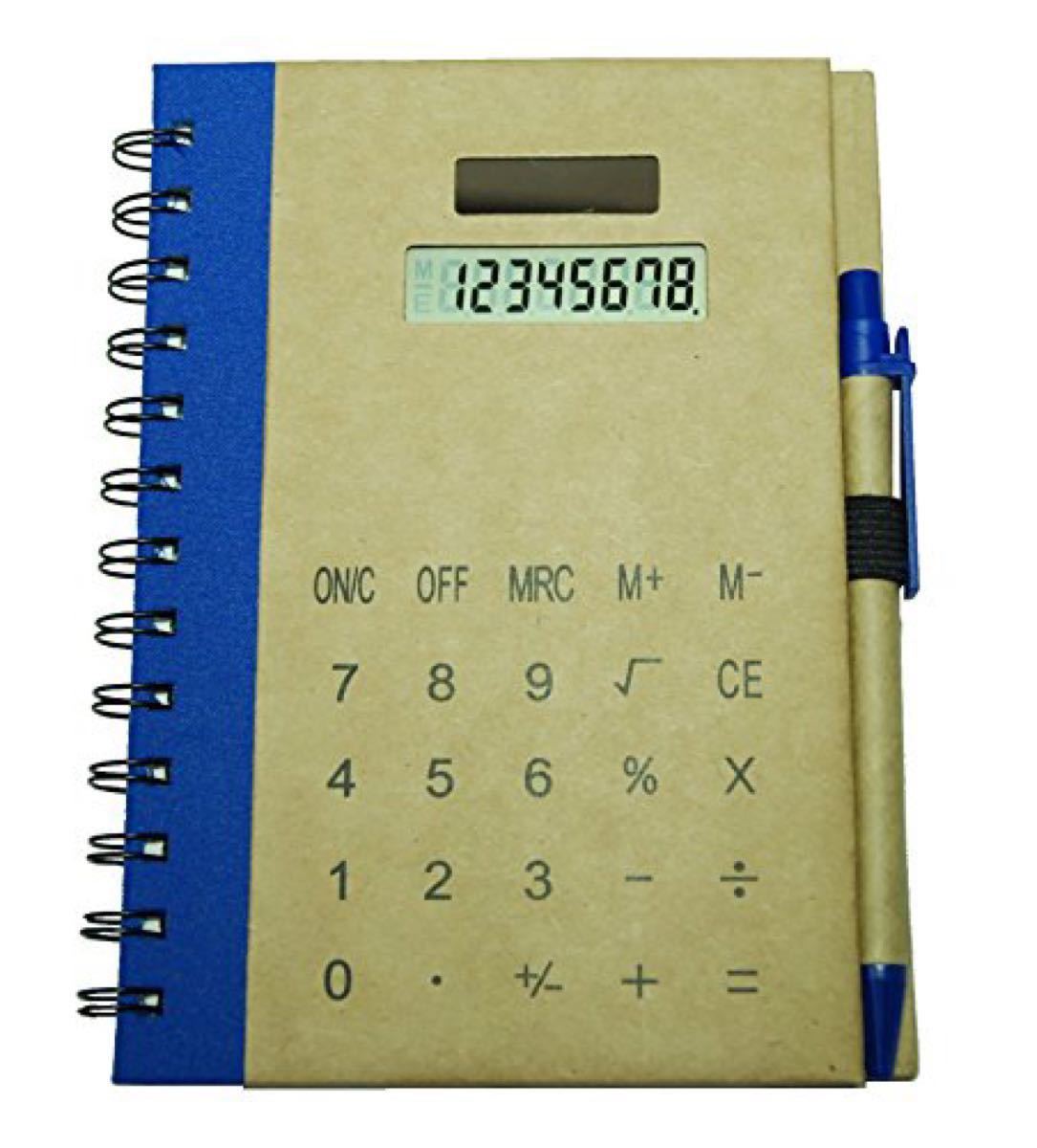 電卓一体型メモ帳 付箋・ボールペン付き 黒、青、4点