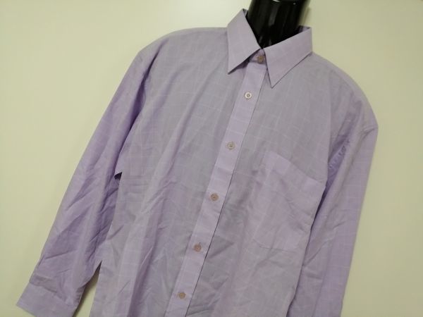 kkaa1283 ■ チェック柄 シャツ ■ ワイシャツ Yシャツ トップス 長袖 チェック ウインドウペン パープル 紫 L～LLサイズくらい_画像2