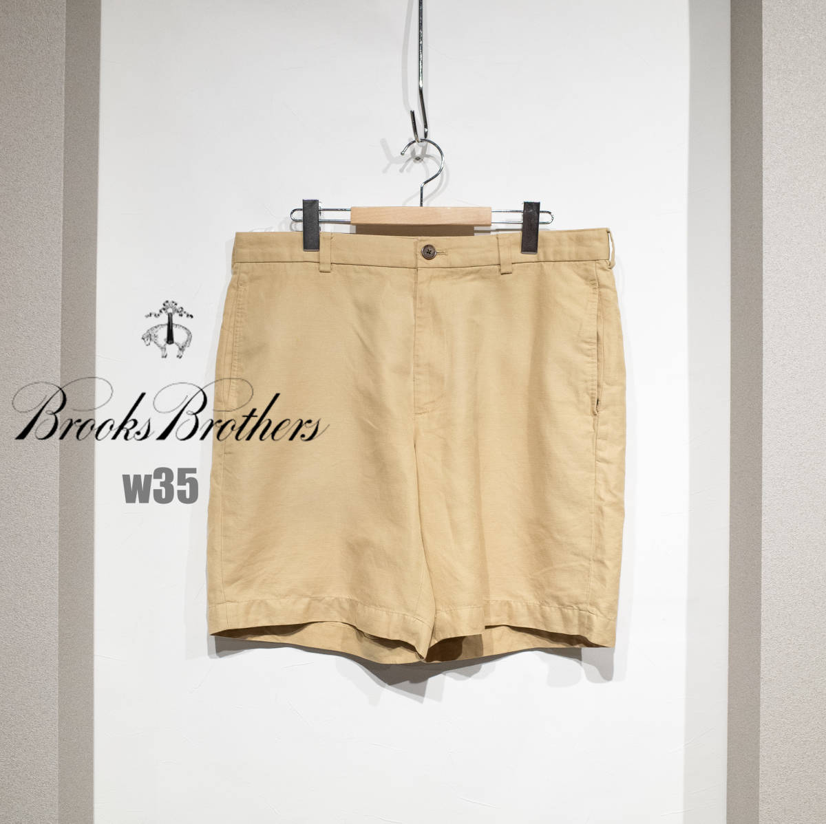 Brooks Brothers ブルックスブラザーズ ゴルフ ショーツ ハーフパンツ ベージュ系 コットンリネン ノータック W35 アイビー クラシック_画像1