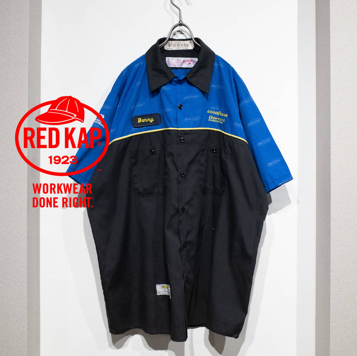 XL / RED KAP レッドキャップ ナスカー NASCAR T/Cツイル コットン ポリ ワークシャツ 半袖 スタッフ GOODYEAR GEMINI 希少 黒青の画像1