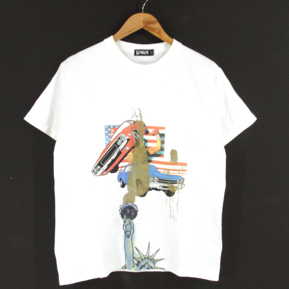 TOILET 90's グラフィティー Tシャツ M ホワイト 白 グラフィック 半袖 TEE アメリカ USA 自由の女神 星条旗 トイレット