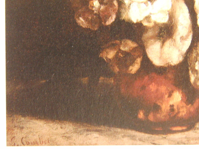 ギュスターヴ・クールベ、銅花器のタチアオイ、希少な額装用画集より