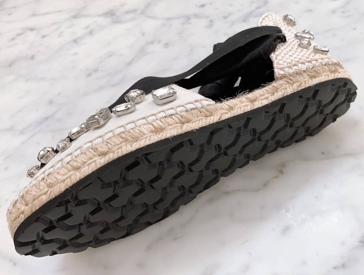 新品ロエベLOEWE クリスタル リボンエスパドリーユサンダル サイズ38 ...