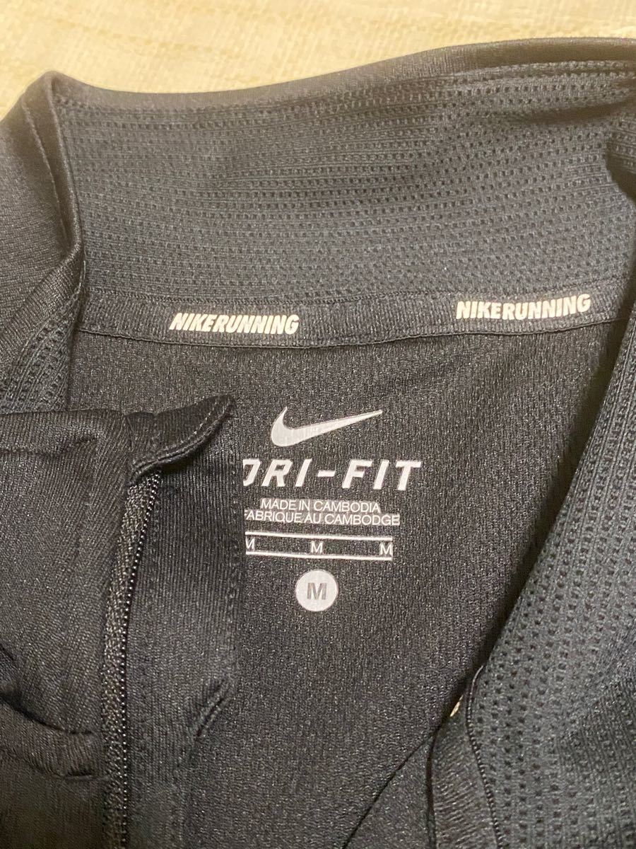 美品NIKE DRI-FIT ランニング トレーニング 半袖シャツ ブラック Mサイズ ナイキ ハーフジップシャツ RUNNING