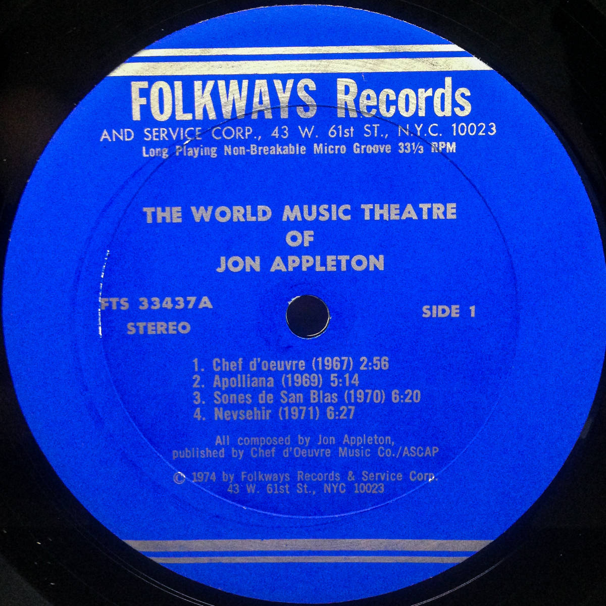 [LP] \'74 рис Orig / Jon Appleton / The World Music Theatre Of Jon Appleton / Folkways Records / FTS 33437 / Musique Concrete
