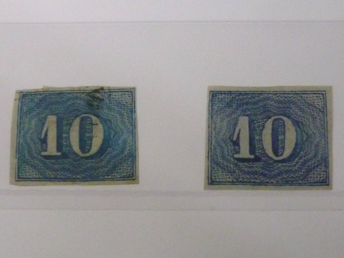 21MI　P　№B　ブラジル切手　1854年　クラシック　SC#37-38　10r・30r　計2種 14枚　未使用OH・使用済_画像6