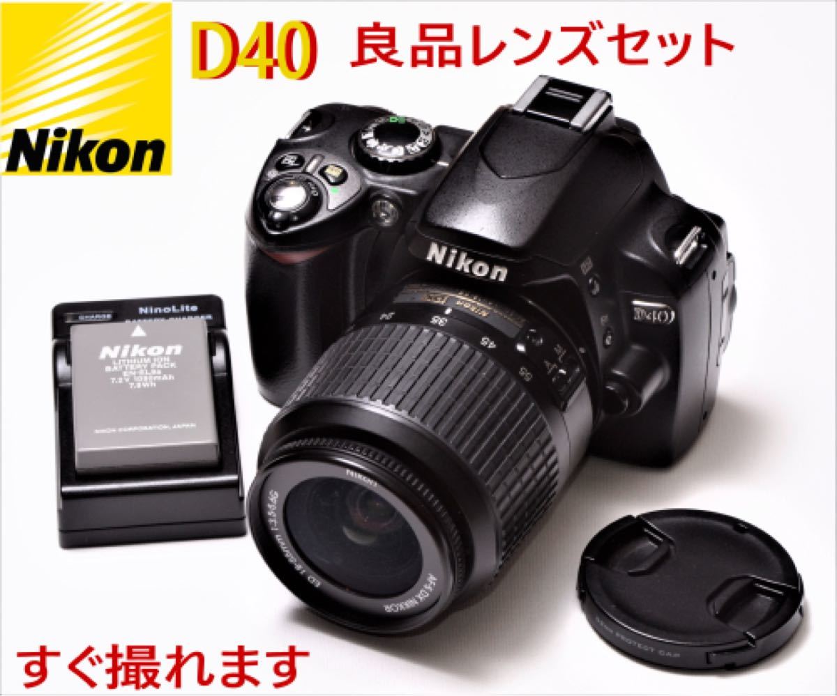 シンプルニコン　Nikon D40 標準ズームセット　充電池・充電池・SDカード 小型軽量　すぐ撮影できます。