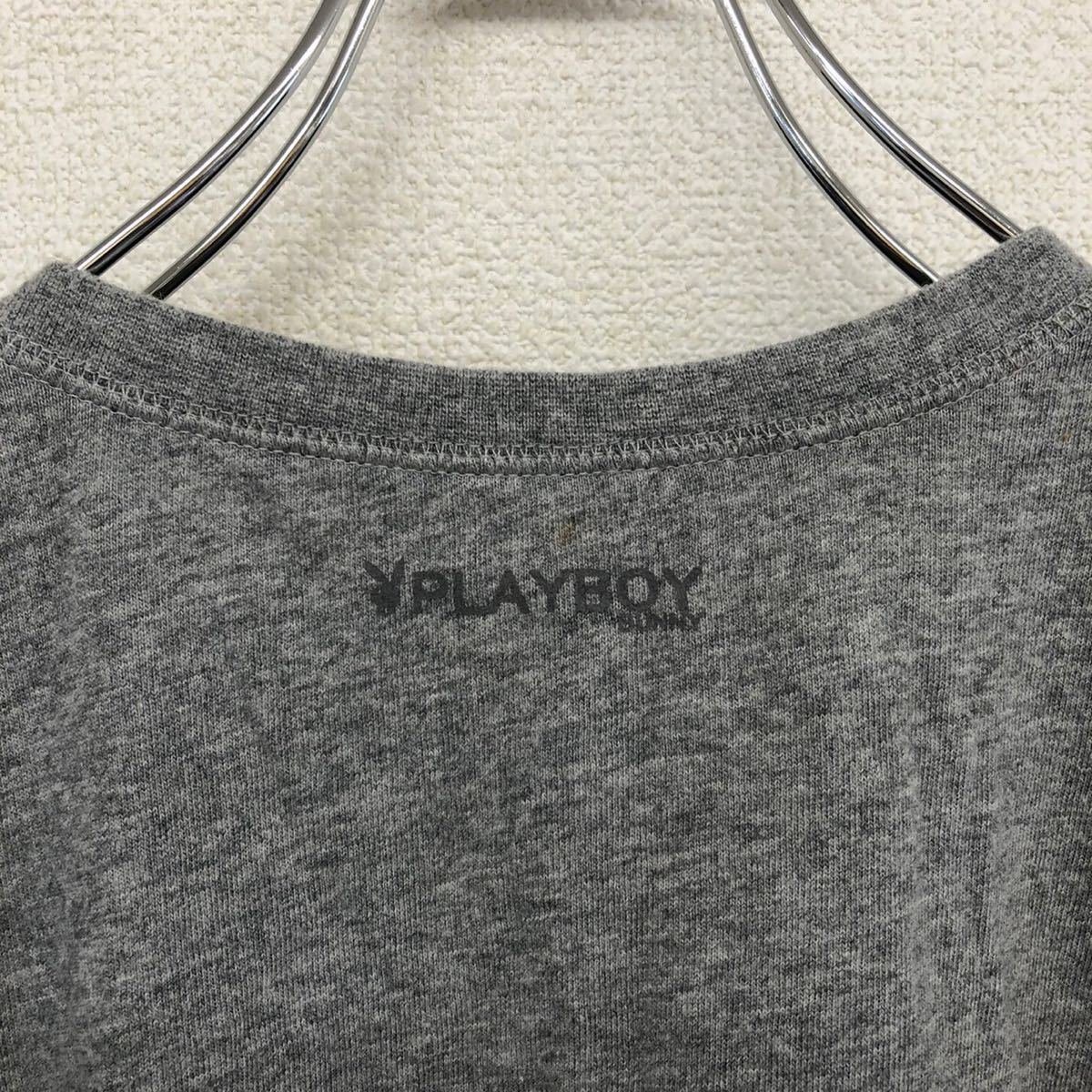 PLAYBOY　プレイボーイ　半袖Tシャツ　Vネック　グレー　レディース　Mサイズ　ビッグプリント　バニー　古着_画像5