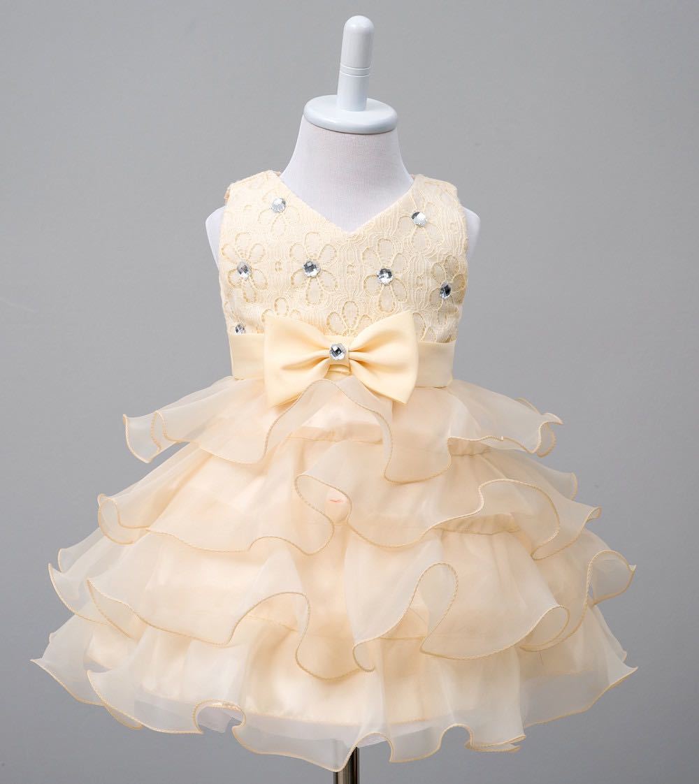  child dress girl presentation formal wedding baby dress musical performance .. birthday formal dress beige 100cm