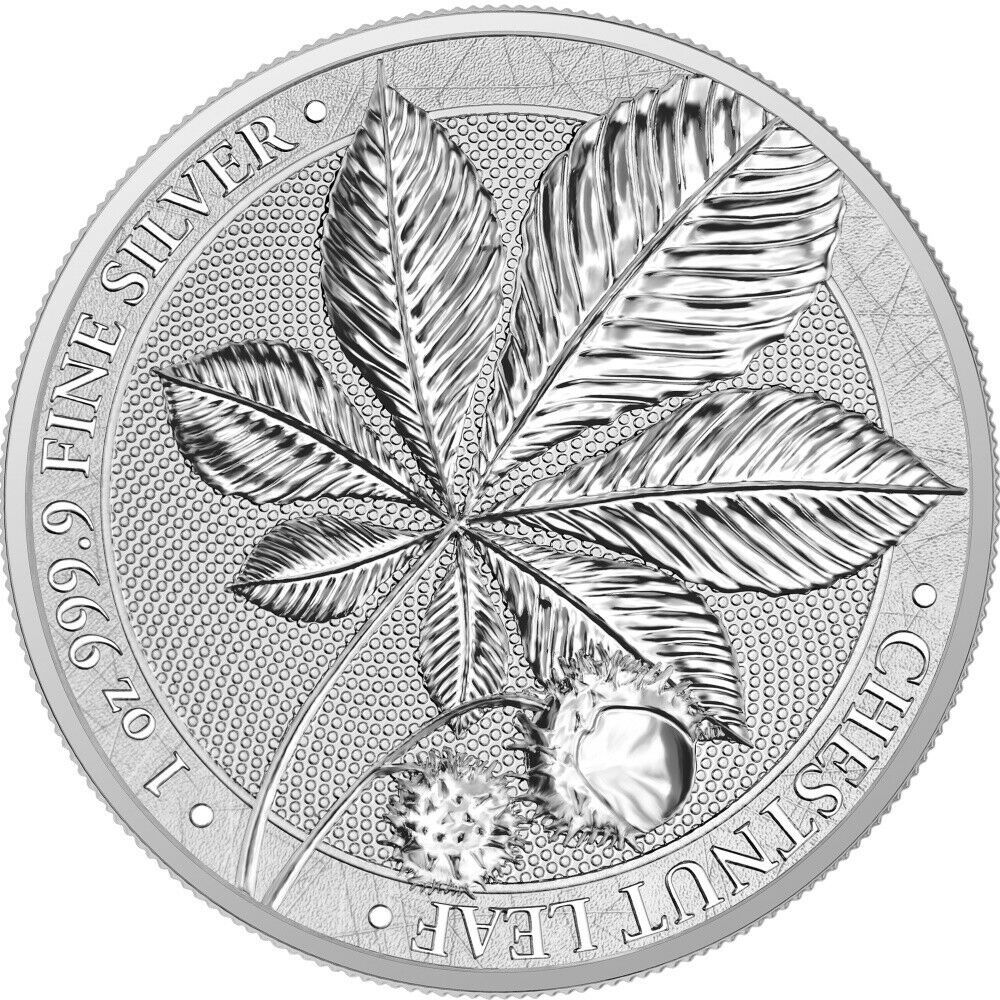 2021 ドイツ造幣局発行 CHESTNUT LEAF 5 mark 1 oz. BU round .9999 ultra fine silver