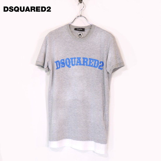 【定価4.6万・新品・S】 DSQUARED2（ディースクエアード）クルーネックTシャツ フェイクレイヤード ダメージ ロゴ ライトグレー イタリア製_画像1