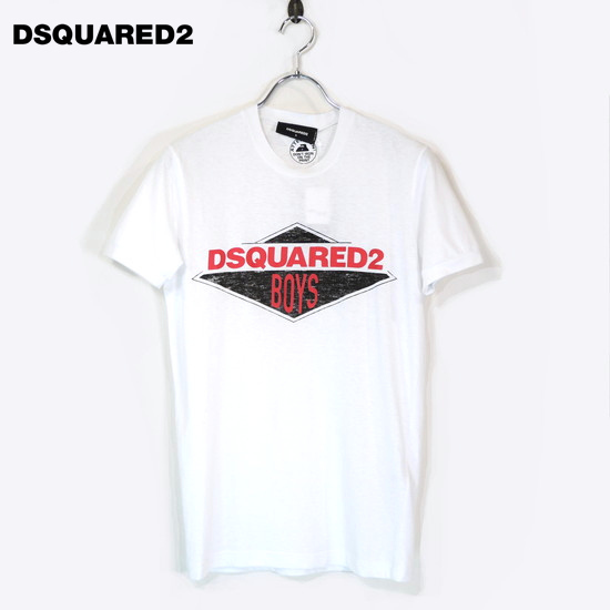 【定価3.6万・新品・M】 DSQUARED2（ディースクエアード）クルーネックコットンプリントTシャツ ホワイト イタリア製 S74GD0441_画像1