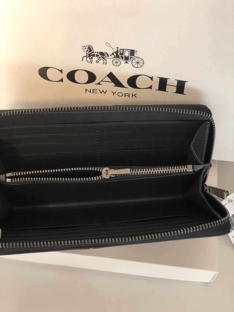 COACH 長財布 ホワイト ブルー ライン コーチ長財布 メンズ財布 coach