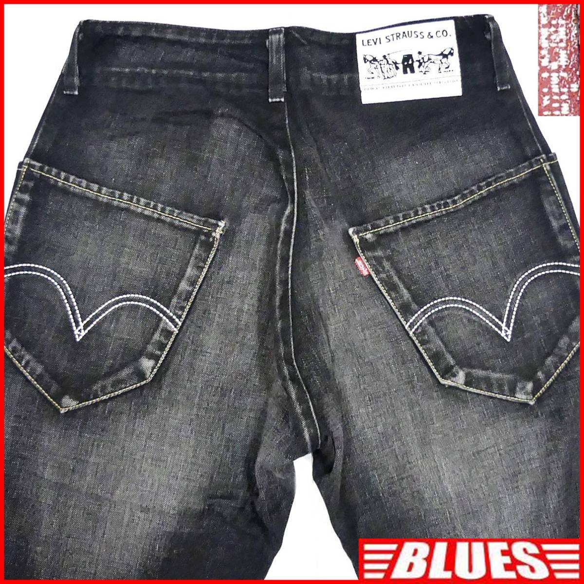 即決★リーバイス★W30 ラバーパッチ ジーンズ Levis メンズ デニム パンツ ブラックデニム ボトムス ジーパン スナップボタン 鬼ヒゲ_画像1