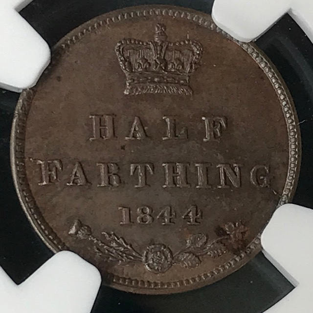 ★《希少》1844 イギリス 1/2ファージング銅貨 ビクトリアヤング NGC MS63BN _画像7
