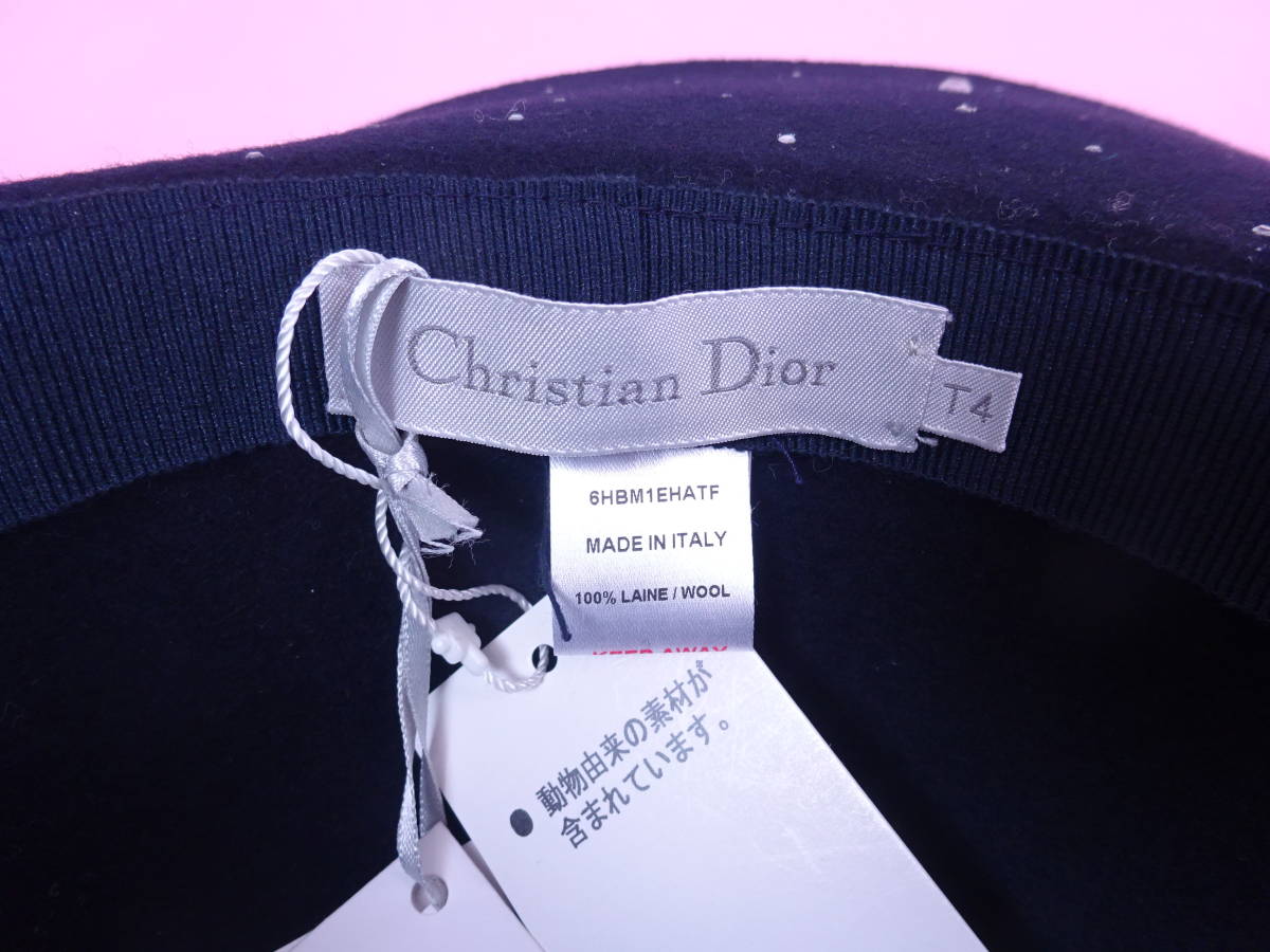 Christian Dior Christian Dior фетр шляпа шляпа Swarovski украшение женщина super стиль темно-синий новый товар не использовался товар 