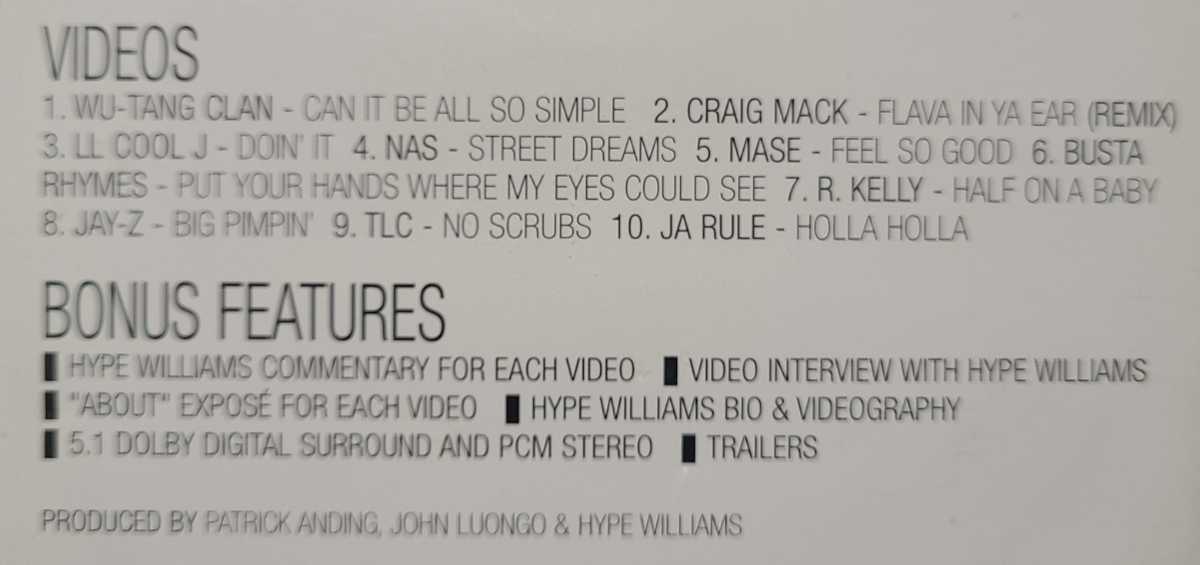 DVD HYPE WILLIAMS THE VIDEOS VOL.1 PV集 リージョンALL WU-TANG CLAN TLC NAS MASE R.KELLY BUSTA RHYMES LL COOL J JAY-Z CRAIG MAC 90s_画像3
