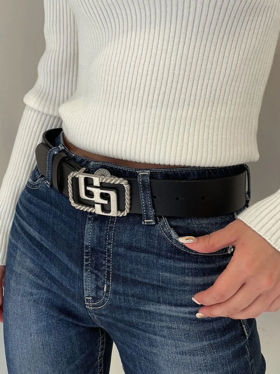 ブラックレザー GGロゴバックル ベルト 美品】GYDA GGロゴ レザーベルト ブラック シルバー金具｜Yahoo!フリマ
