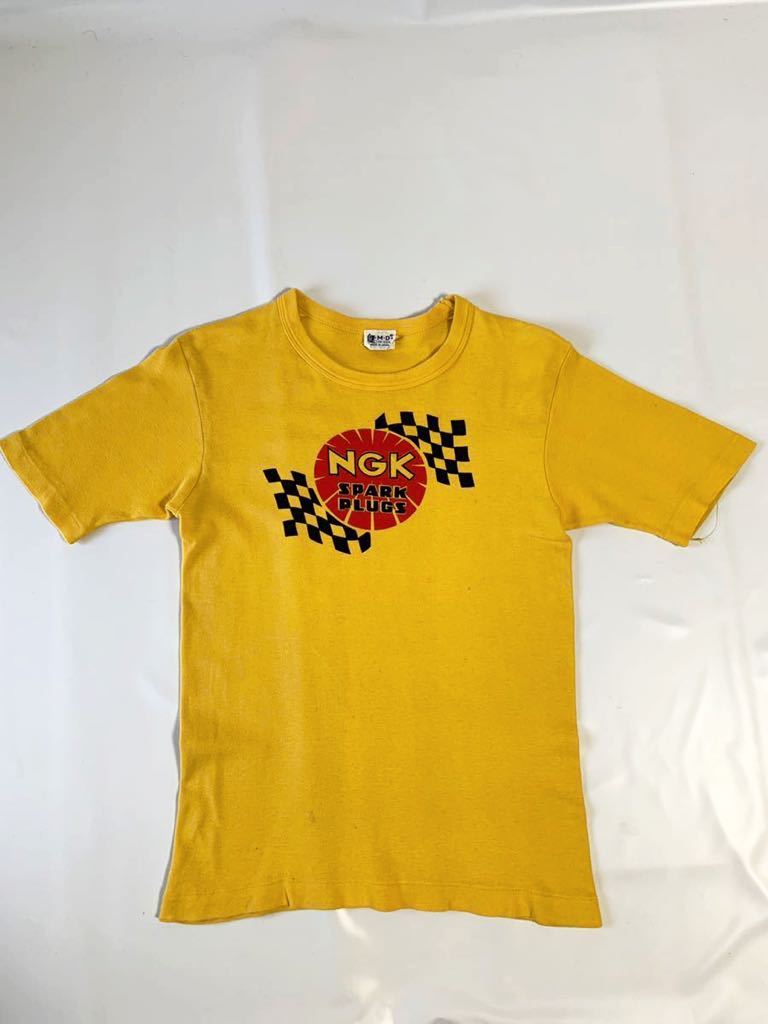  rare made in Japan 70 period that time thing NGK SPARK PLUGS Logo print T-shirt Y.M.D plug bike old car Showa Retro Vintage collector worth seeing 70\'s