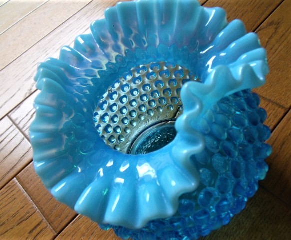 フェントン ブルーオパールセントガラス ホブネイル ベース 花器 | www