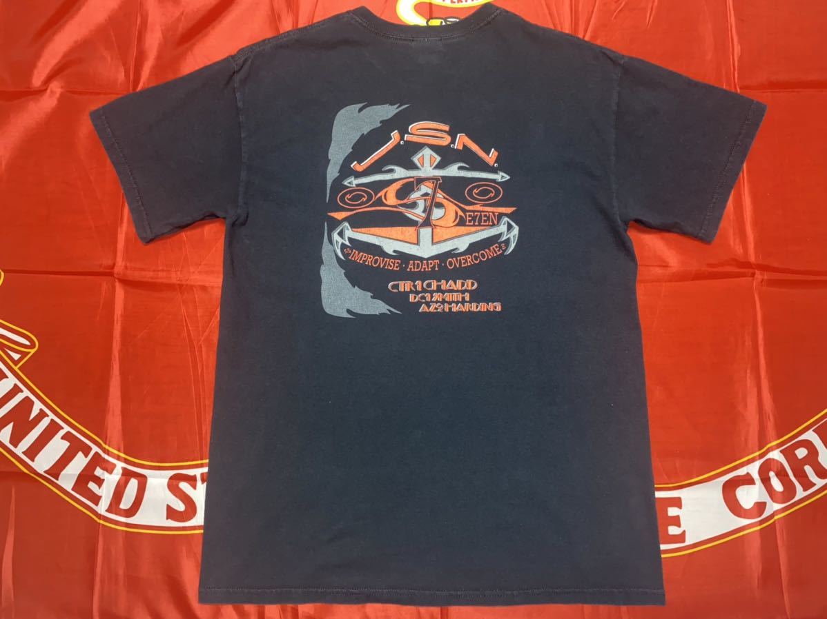 中古美品　US NAVY E7EN コットンTシャツ ネイビー　Mサイズ_画像4