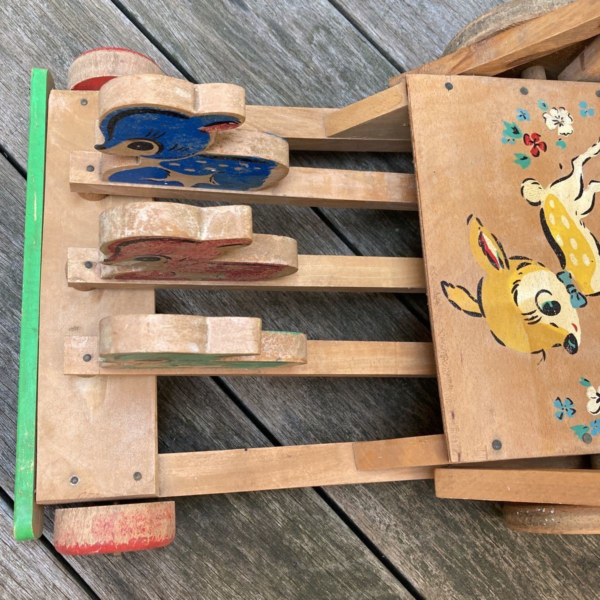 昭和レトロ 木製 カタカタ 手押し車 木のおもちゃ ベビーウォーカー バンビ_画像4