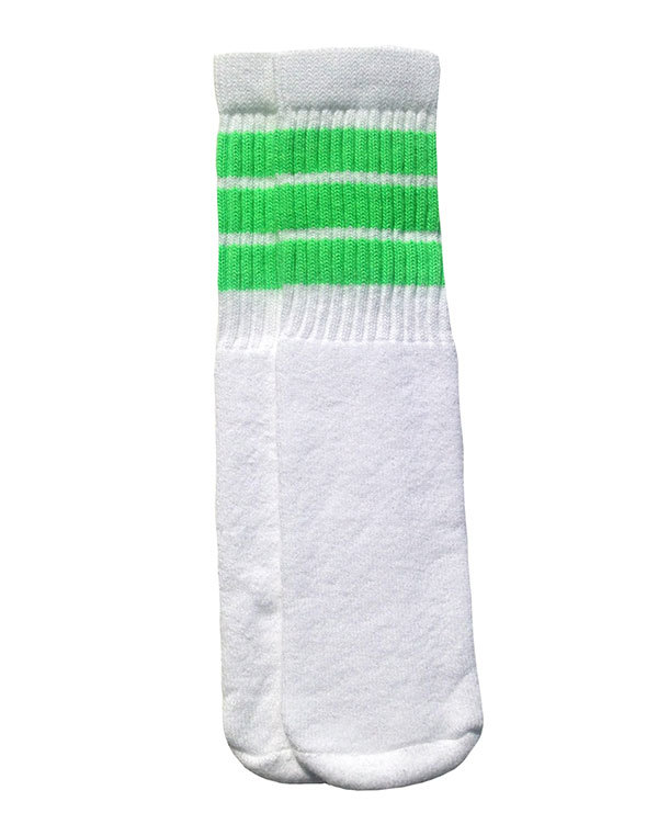SkaterSocks baby Kids длинный носки носки младенец Kids White tube socks with Neon Green stripes style 1 (10 дюймовый )