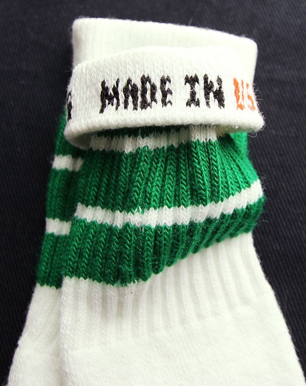SkaterSocks (スケーターソックス) ベビー キッズ ソックス 靴下 赤ちゃん Kids White tube socks with Green stripes style 1 (10インチ)_画像2