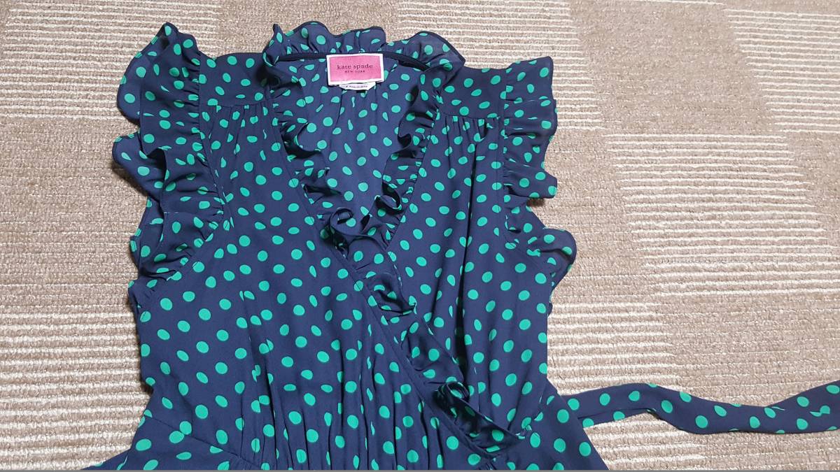 Kate Spade 爽やかなドット柄フラウンスドレス 人気 新品 送料無料 US4号165/88A Kate Spade Newyork ケイト