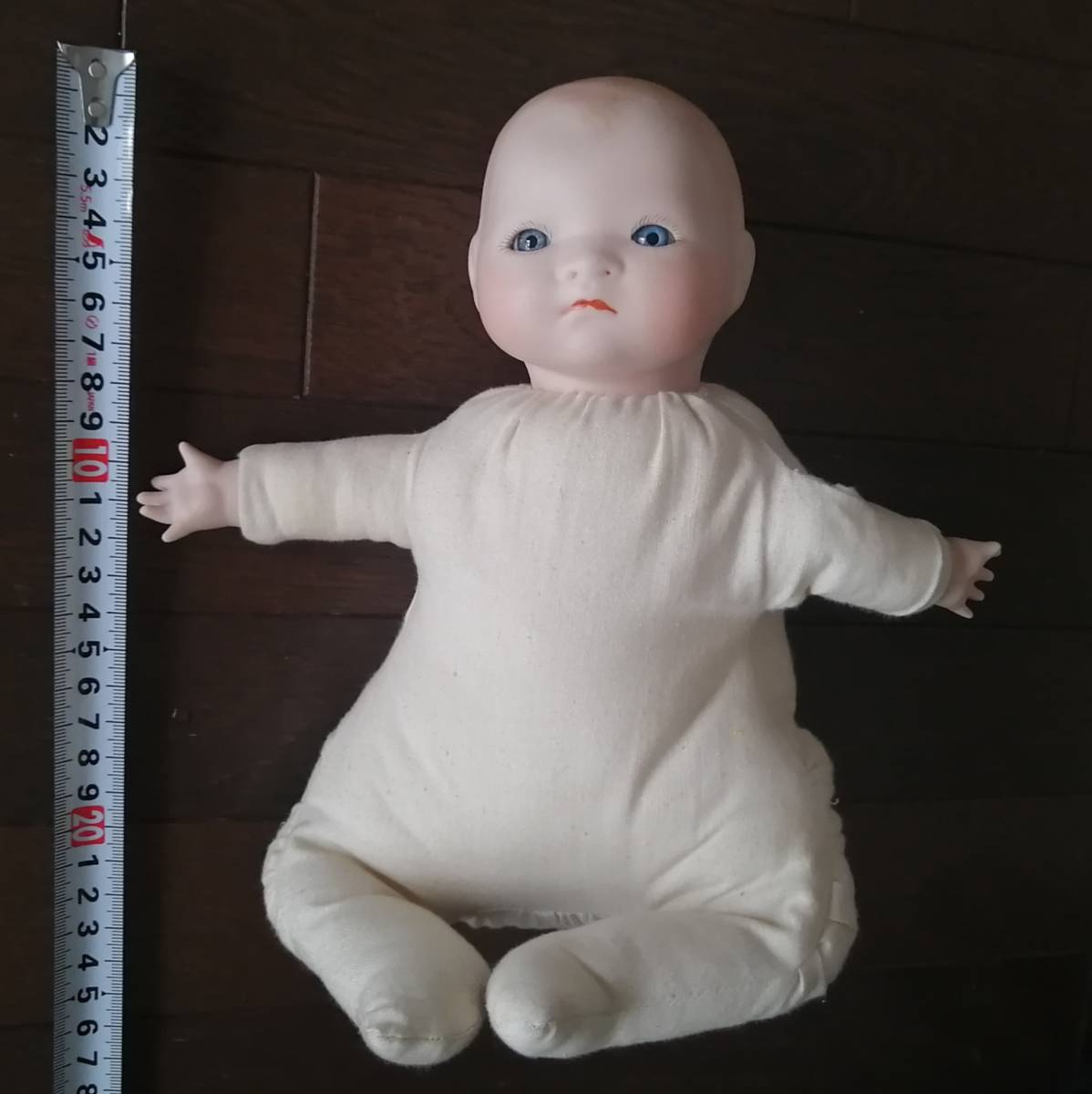 即決【ビスクドール】陶器『可愛い赤ちゃん』アンティーク ベビー ドレス ドール Baby Doll お座り人形 青い目 _画像5