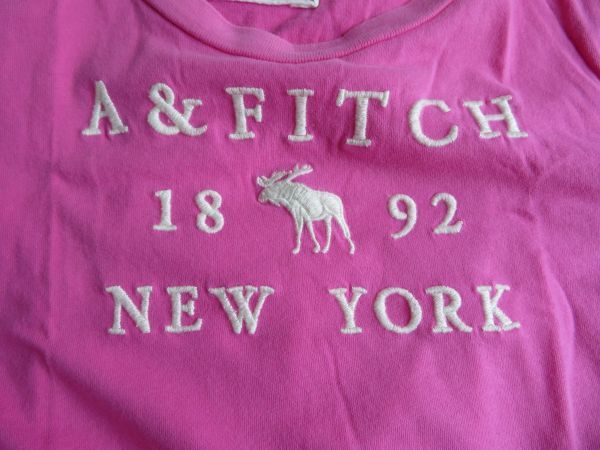 アバクロンビー＆フィッチ Abercrombie&Fitch Tシャツ A&F M アバクロ ピンク ロング丈 刺繍 半袖 古着感_画像3