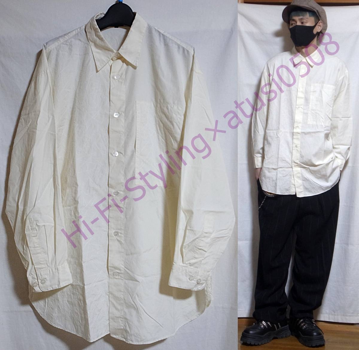 前面刺繍 オーバーサイズシャツ 長袖シャツ M オフホワイト 生成り 白シャツ 長袖 メンズ オム ISSEY MIYAKE シャツ