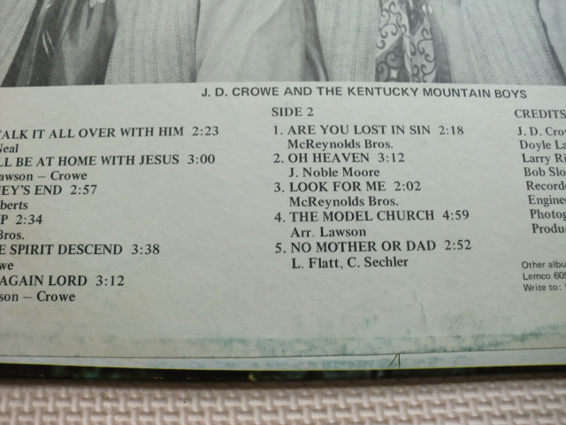 ＊【LP】J.D.CROWE and The Kentucky Mountain Boys／THE MODEL CHURCH（LP611）（輸入盤）_画像6