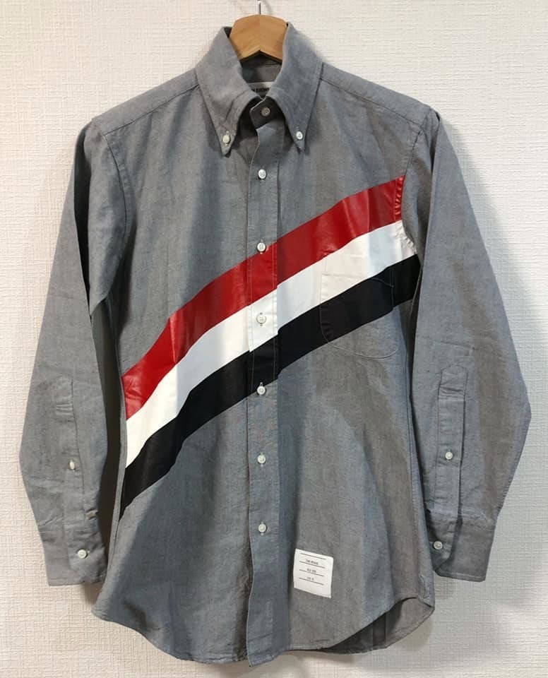 美品 17SS トムブラウン DIAGONAL STRIPE ラバープリント ダイアゴナル ストライプ オックスフォード BD シャツ サイズ00 THOM BROWNE_画像1